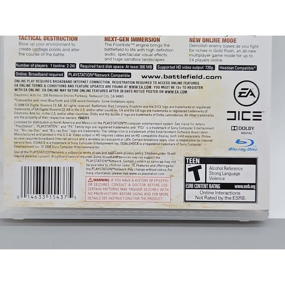 Battlefield Bad Company Sony PlayStation 3 PS3 2008 With Manual Pre Owned